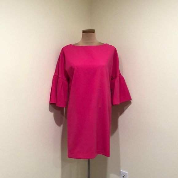 NWT Badgley Mischka Dress Size 0 Magenta Pink Bell Sleeve Mini - Picture 3 of 13